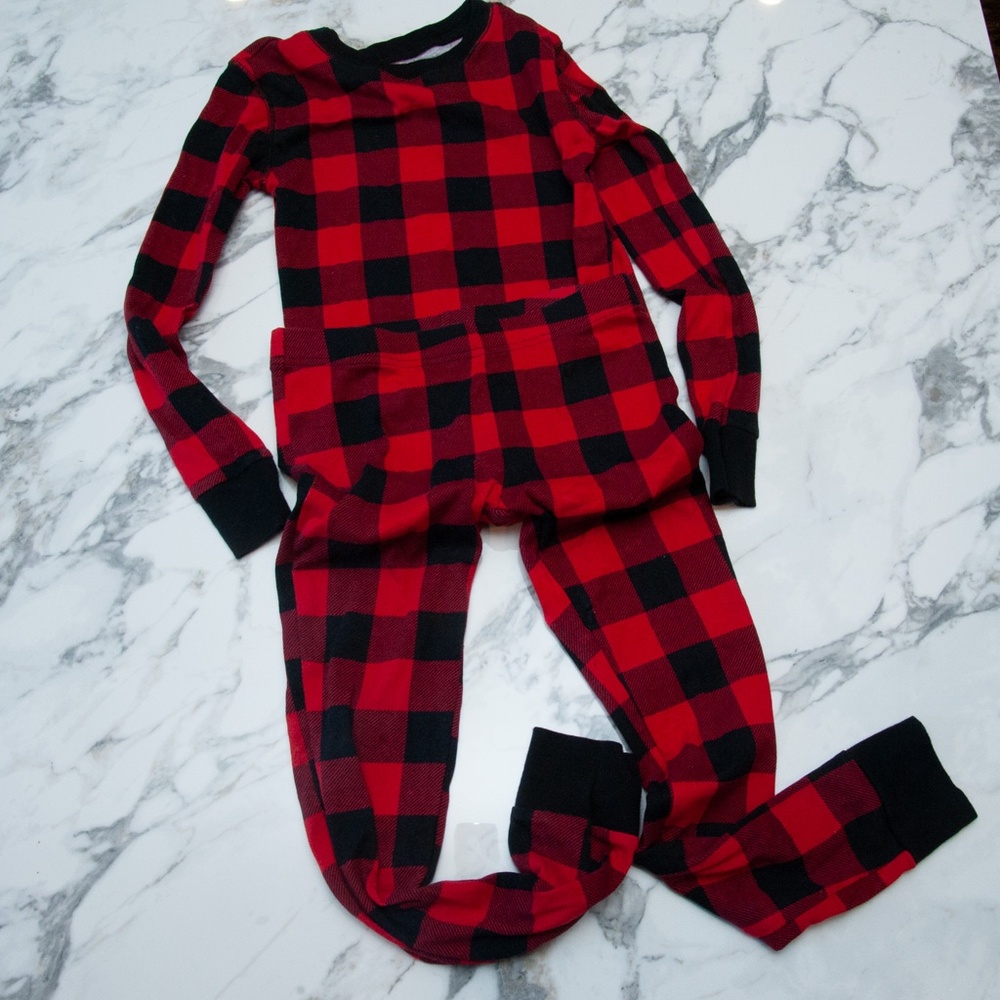 Old Navy Unisex Snug-Fit Graphic Red Plaid Checkered Cotton Pajama Set Large 10